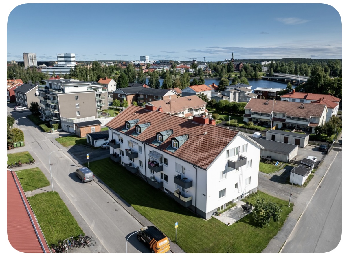 Flygfoto över Timmermansgatan 10A och närmaste omgivning